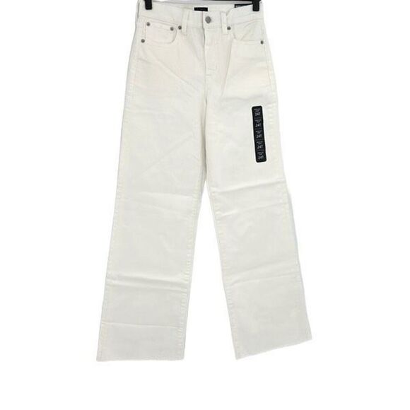 NWT J. Crew Womens Ivory Mid-Rise Frayed Hem Wide Leg Crop Pants Size 24T - Picture 4 of 9